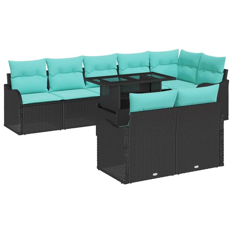 vidaXL 9 Piece Garden Sofa Set with Cushions Black Poly Rattan - 113.2×48.2×27.2