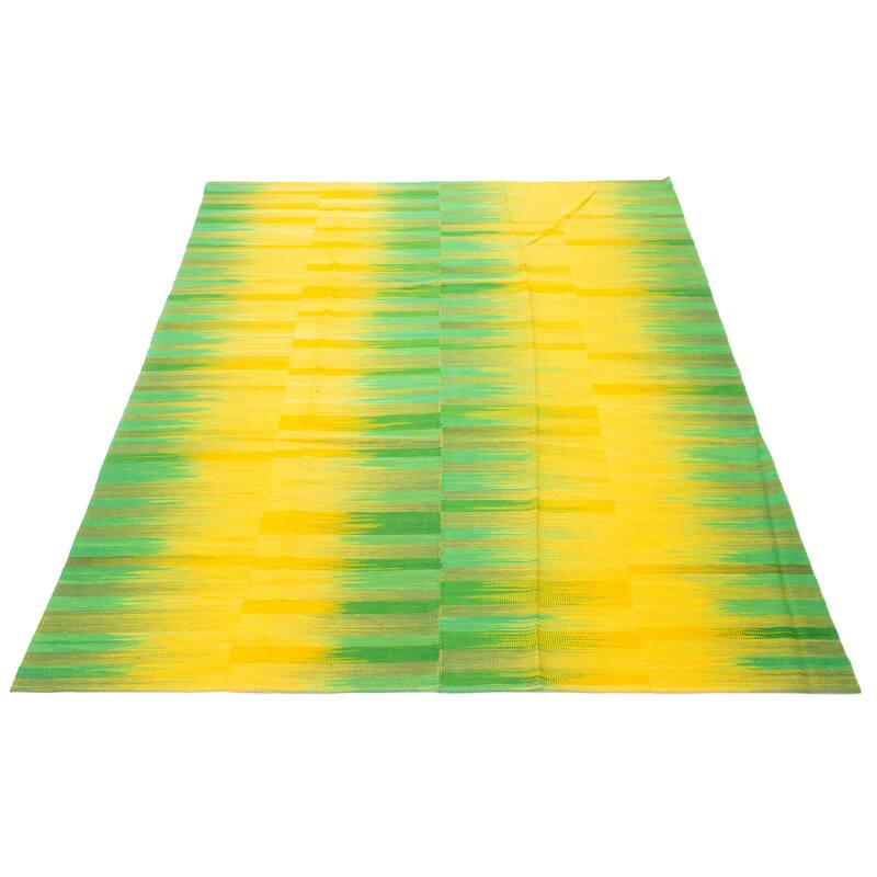 ECARPETGALLERY Flat-Weave Ankara FW Green Wool Kilim - 7'1 x 9'9
