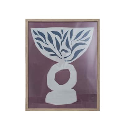 Reclaimed Wood and Glass Wall Art with Vase and Leaves