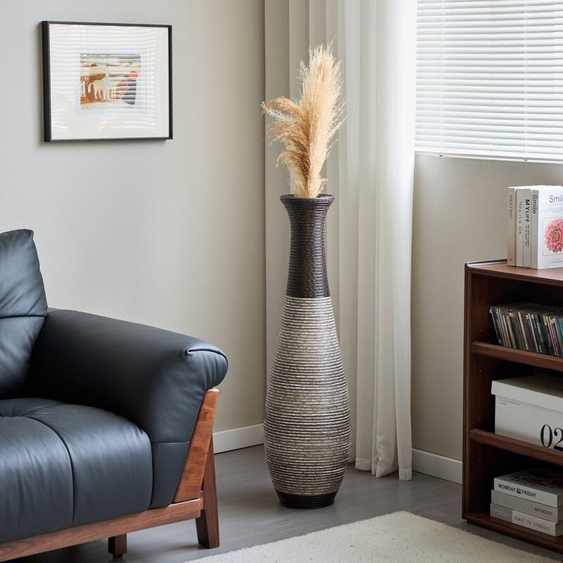 39" Tall Standing Designer Floor Vase - Durable Artificial Rattan - Stylish Home Decor Statement Piece