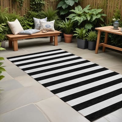 Tari Stripe Weather Resistant Blended Style Runner Outdoor Rug - 8' Runner