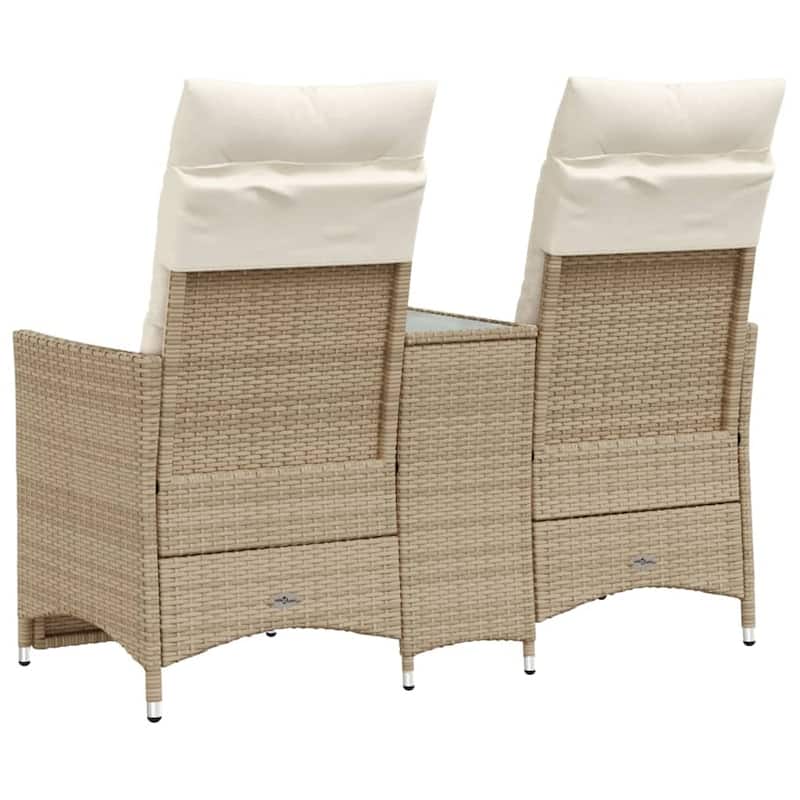 vidaXL Reclining Patio Sofa 2-Seater with Table Loveseat Furniture Poly Rattan - 23.2 x 51.2 x 36.2