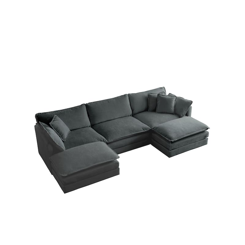Modern 5-Seater Convertible Corner Couch with 2 Reversible Ottomans