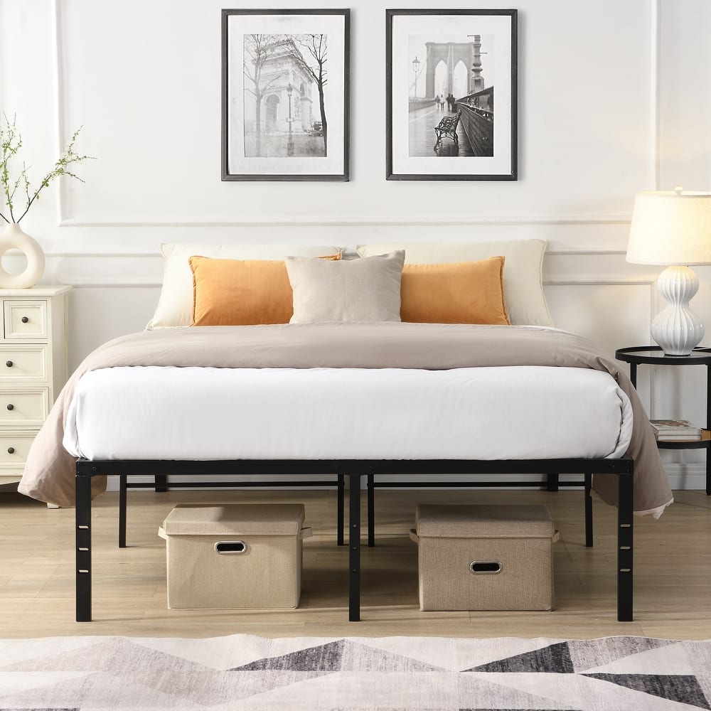 Metal Platform Bed Frame without Headboard, Heavy Duty Metal Bed Frame, No Box Spring Needed, Under Bed Storage