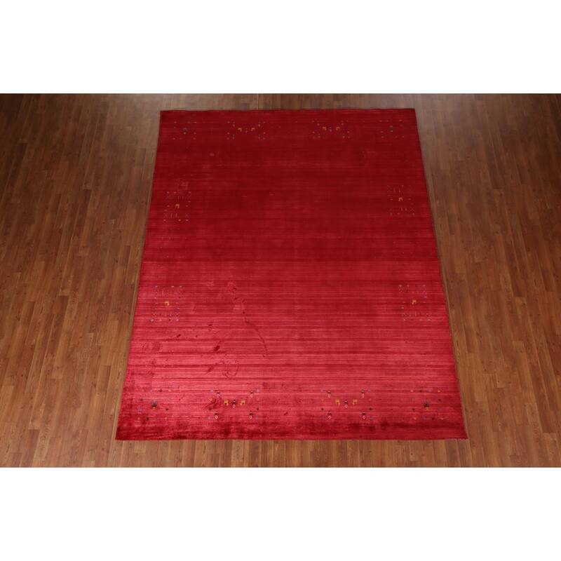 Tribal Red Gabbeh Indian Area Rug Handmade Silk Carpet - 7'10"x 9'8"