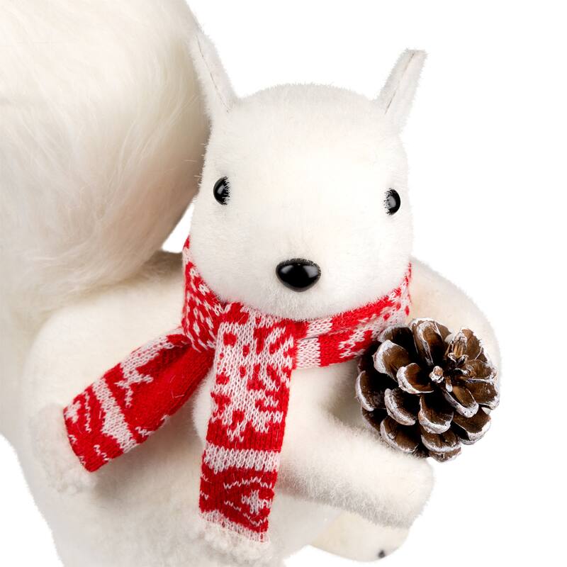 Sitting Squirrel with Snowflake Scarf Christmas Figure - 10.5" - White and Red