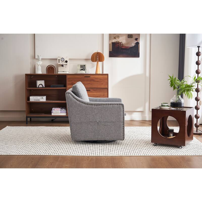 GDFStudio - Liam Modern 360° Swivel Linen Accent Chair with Rivet Detailing