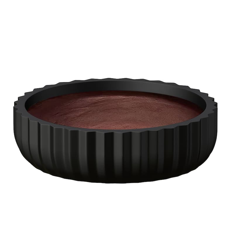 Round Fulted Bowl Planter with Enhanced Interior Concrete Flower Pots - 14.5 x 5.5 in - Charcoal Black(Enhanced Interior)