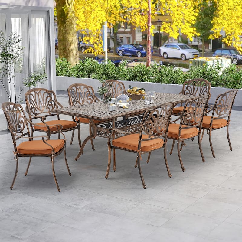 9-Piece Outdoor Dining Set with 1 Table + 8 Chairs, All-Weather Aluminum Outdoor Patio Sets for Patio, Backyard, Garden - 9-Piece