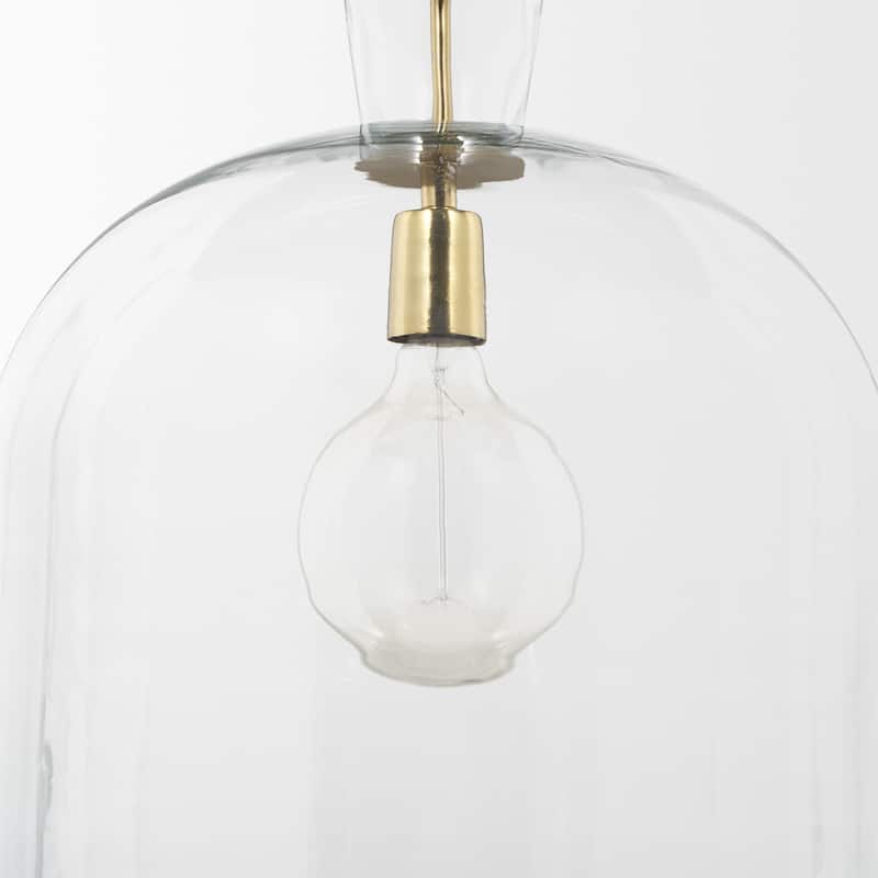 Sadah Large Clear Blown Glass w/ Gold Metal Pendant Light - 15.3L x 15.3W x 20.3H - 15.3L x 15.3W x 20.3H