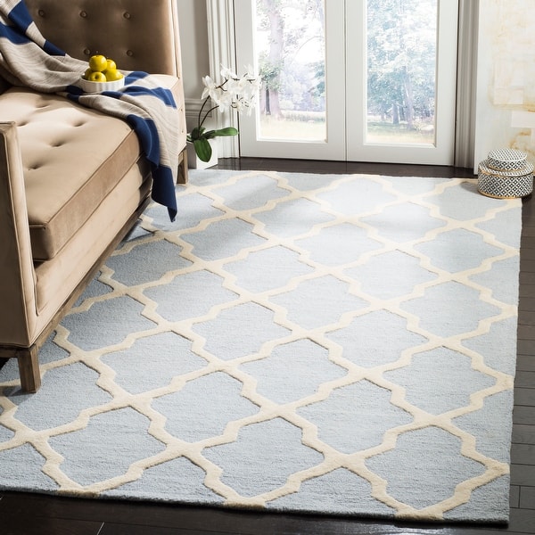 slide 1 of 154, SAFAVIEH Handmade Cambridge Luisa Moroccan Trellis Wool Rug 3' x 5' - Light Blue/Ivory