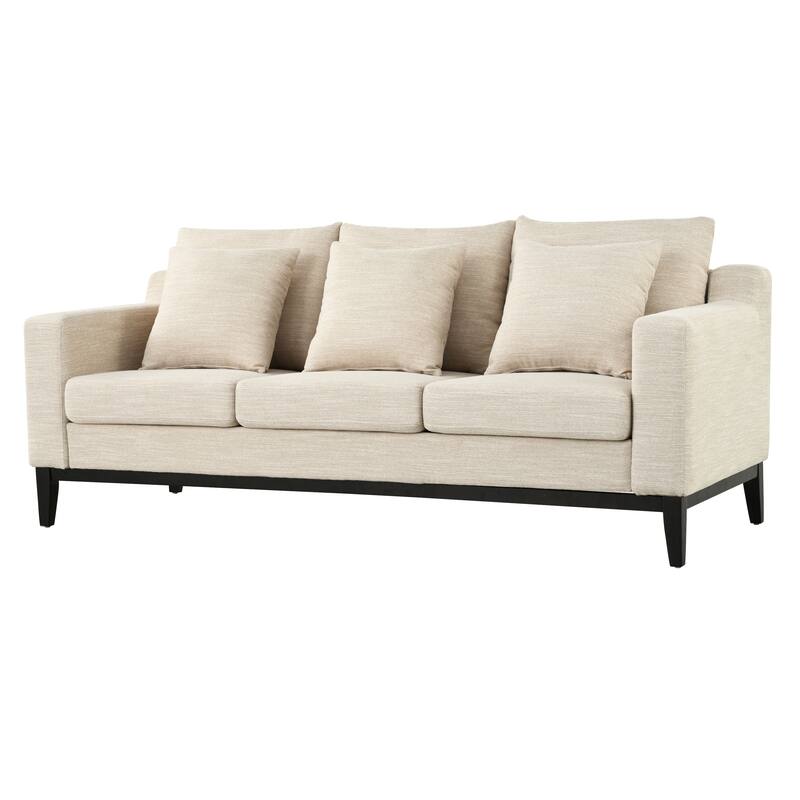 3 Seat Fabric Sofa, Couch Upholstered Leisure Couches with Deep Seats, Modern Square Arms Sofa with Wooden Legs