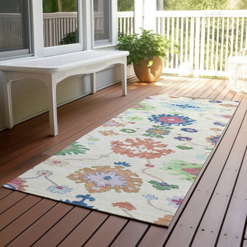 Machine Washable Indoor/ Outdoor Traditonal Delhi Chantille Rug - Linen - 2'3" x 7'6"