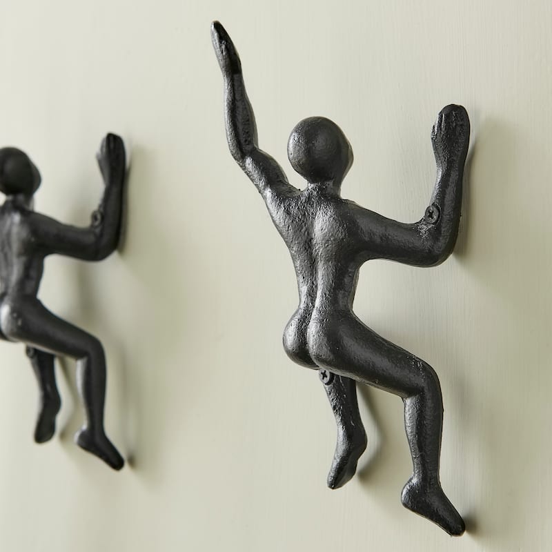 "Wall Climber" Cast Iron Decorative Wall Mount Hook (Set of 2) - Black