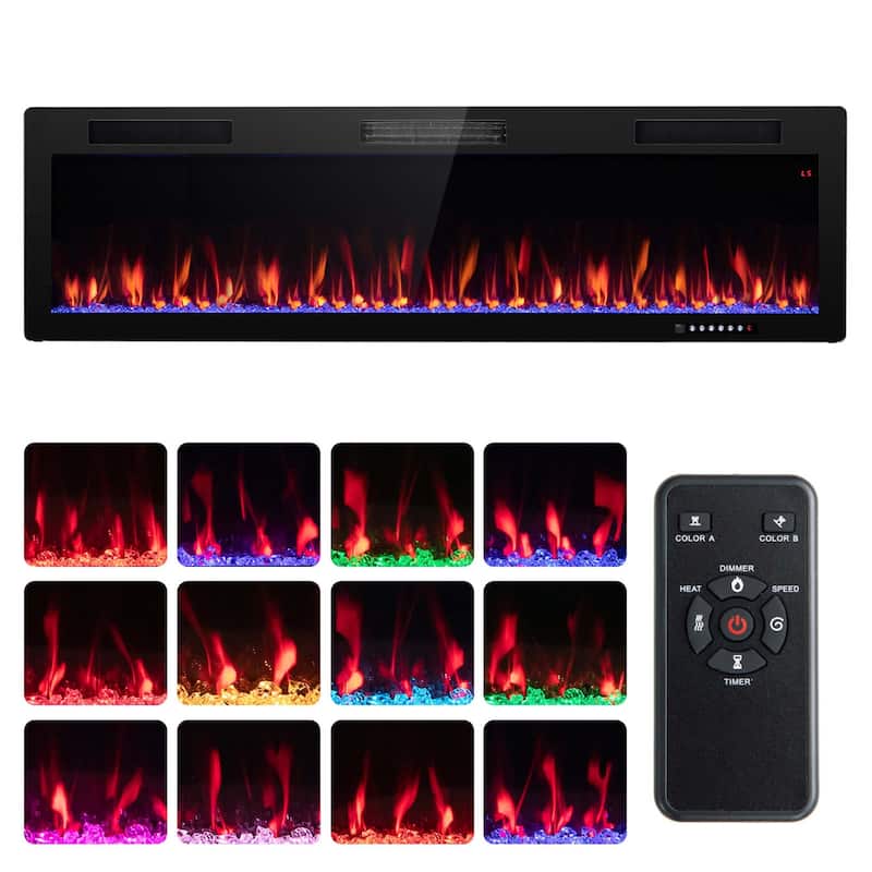Costway 40"/50"/60" Linear Electric Fireplace 1500W Recessed - 60"