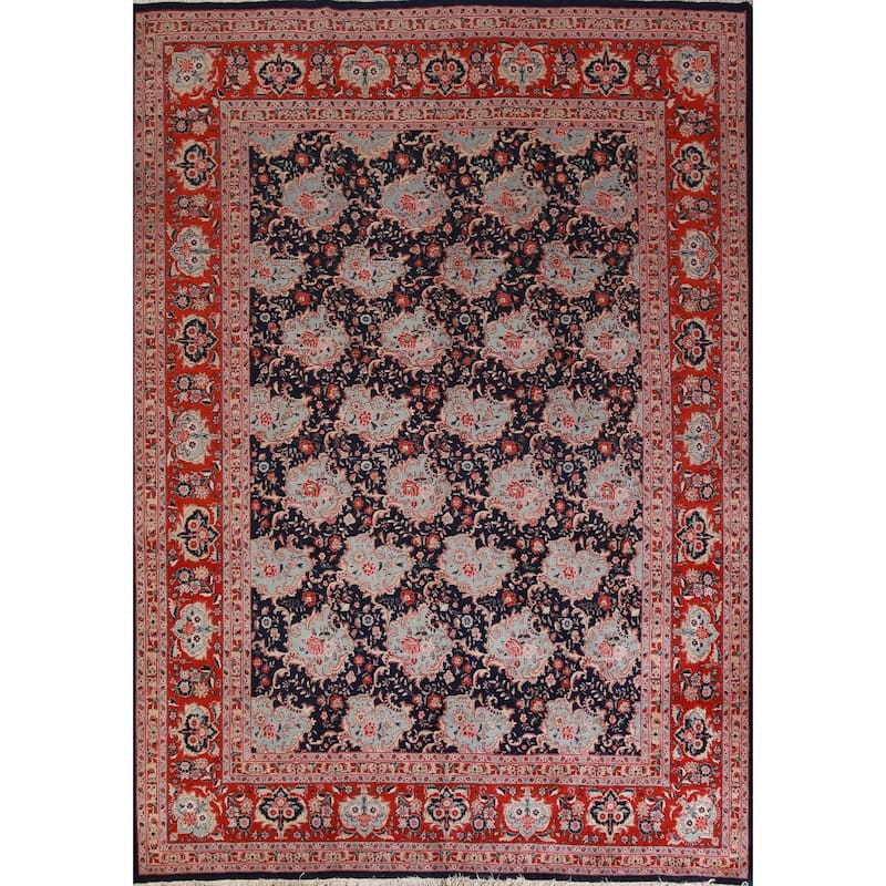 Hand Knotted Oriental 100% Wool Carpet Traditional All-Over Navy Blue & Blues Bidjar Area Rug - 12' 8'' X 9' 9''