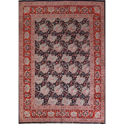 Hand Knotted Oriental 100% Wool Carpet Traditional All-Over Navy Blue & Blues Bidjar Area Rug - 12' 8'' X 9' 9''