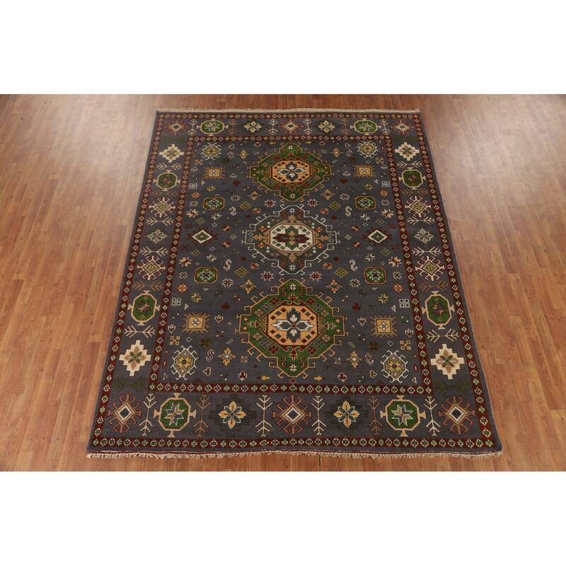 Traditional Kazak Area Rug Hand-Knotted Oriental Wool Carpet - 8'0" x 9'11"