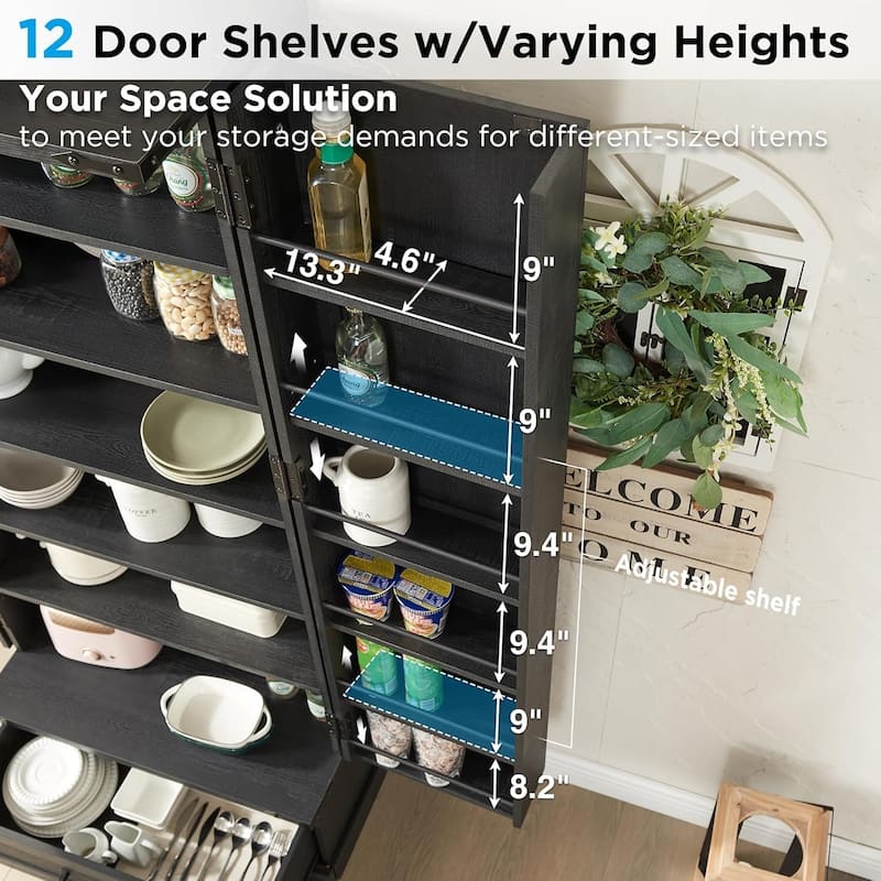 72" Farmhouse Kitchen Pantry Cabinet, Tall Storage Cabinet, Cupboard