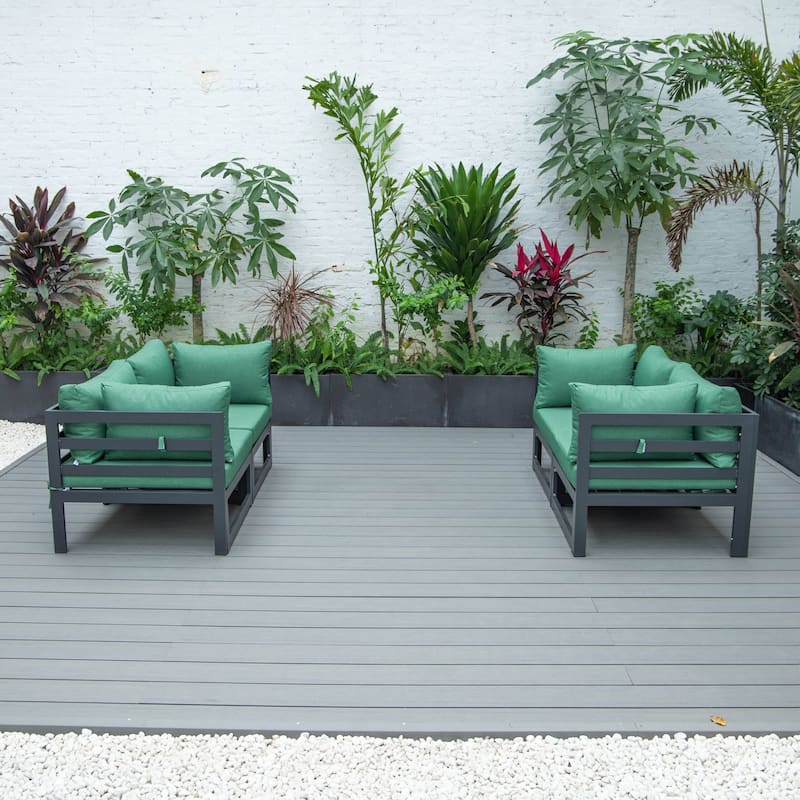 LeisureMod Chelsea 4-Piece Outdoor Patio Sectional Loveseat Set Black Aluminum with Cushions