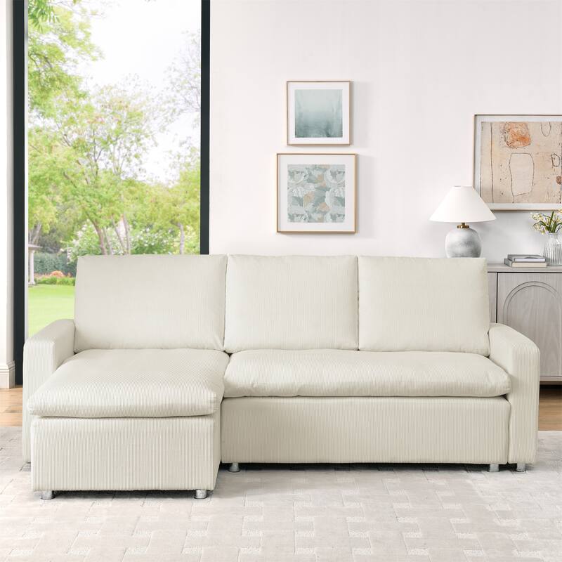 L Shaped Convertible Sleeper Sofa,90" Sectional Couch wStorage Chaise
