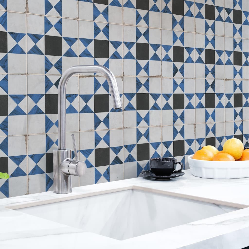 Merola Tile Renaissance Deco Indigo Cross 7-7/8" x 7-7/8" Porcelain Floor and Wall Tile