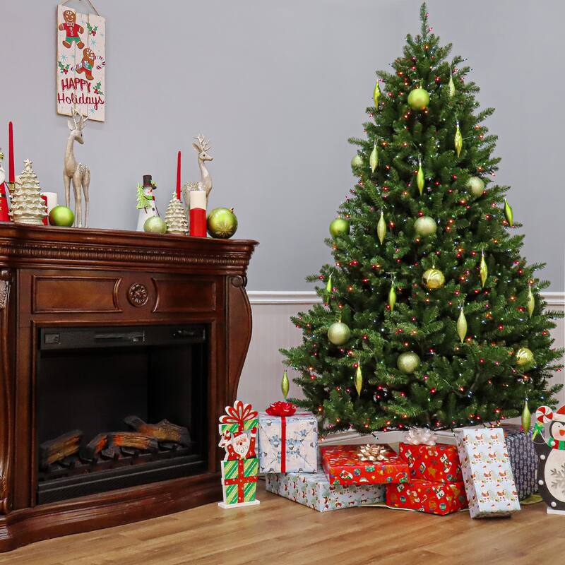 National Tree Company 7.5 ft. Natural Fraser Medium fir Hinged Tree with 1000 Multi Lights - 7.5 Foot