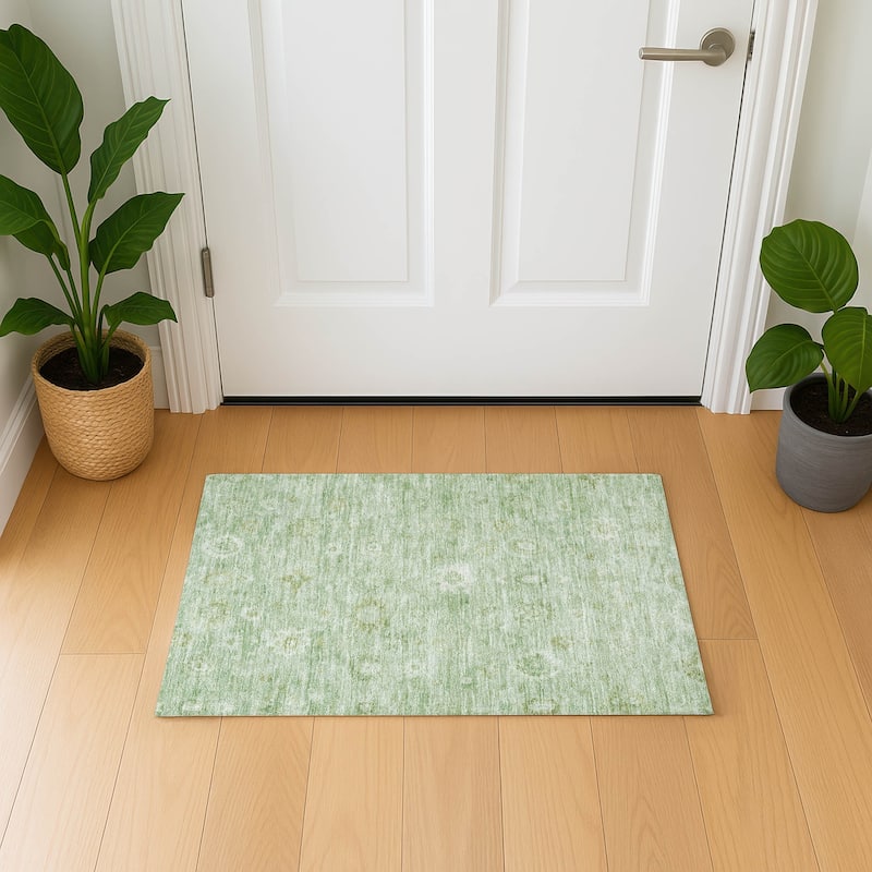 Premium Washable Super Soft Vintage Traditional Mayfield Rug - Aloe - 1'8" x 2'6"