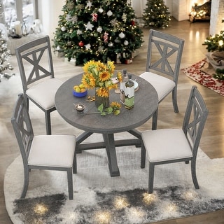5-Piece Retro Functional Dining Table Set Extendable Round Table and 4 ...