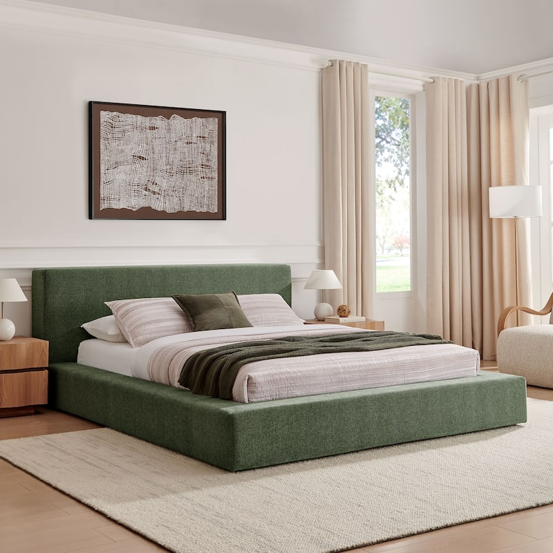 Luma Chenille Upholstered Platform Bed Frame - Eucalyptus - King