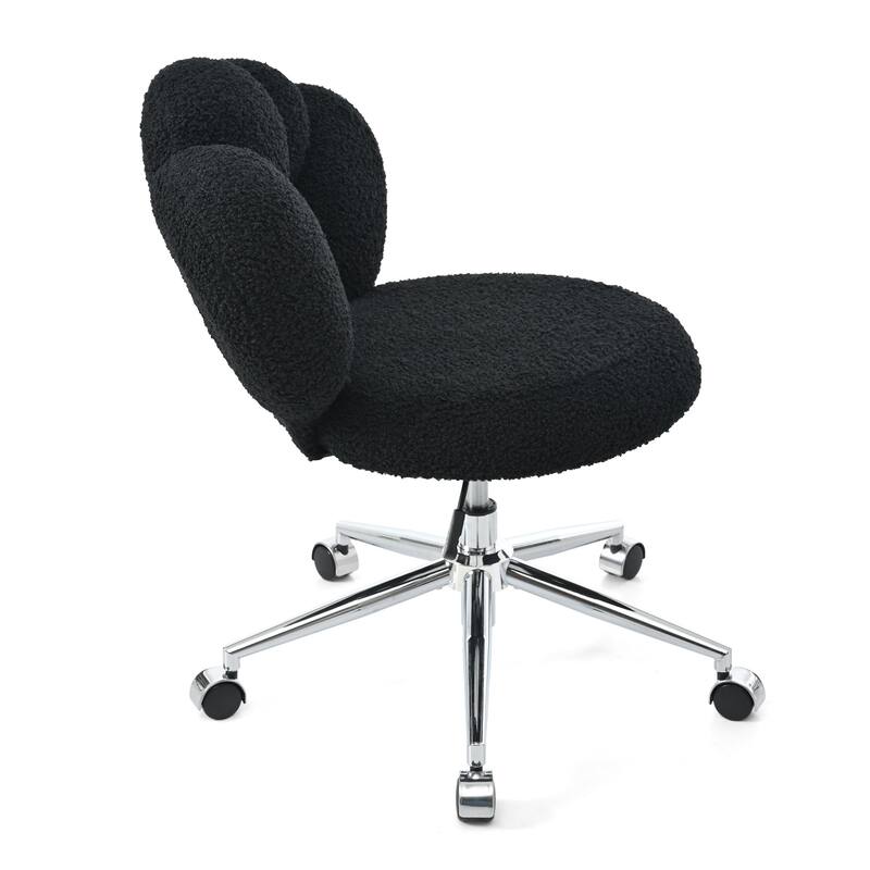 Criss Cross Chair with Wheels, Teddy Fabric Home Office Chair, 360°Swivel Height Adjustable Swivel Vanity Chair