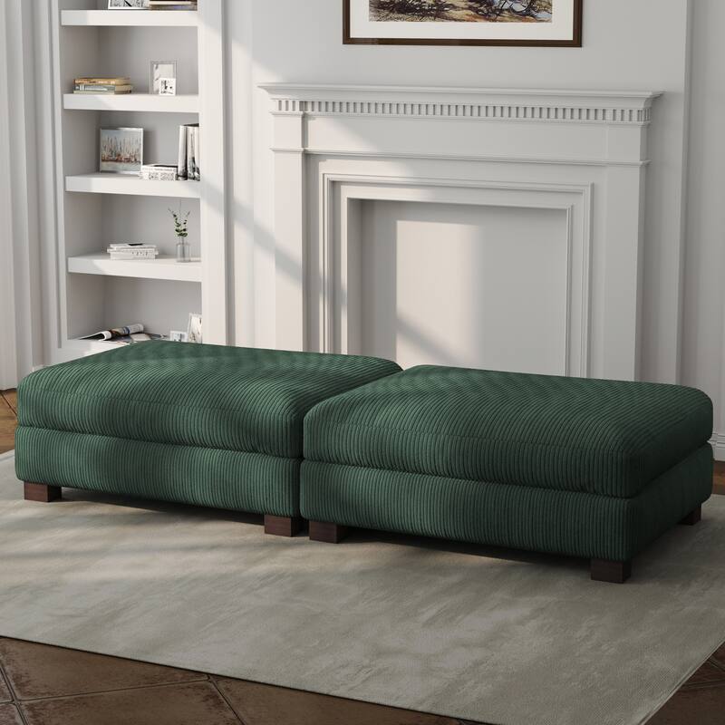 Set of 2 Upholstered Velvet Corduroy Ottoman
