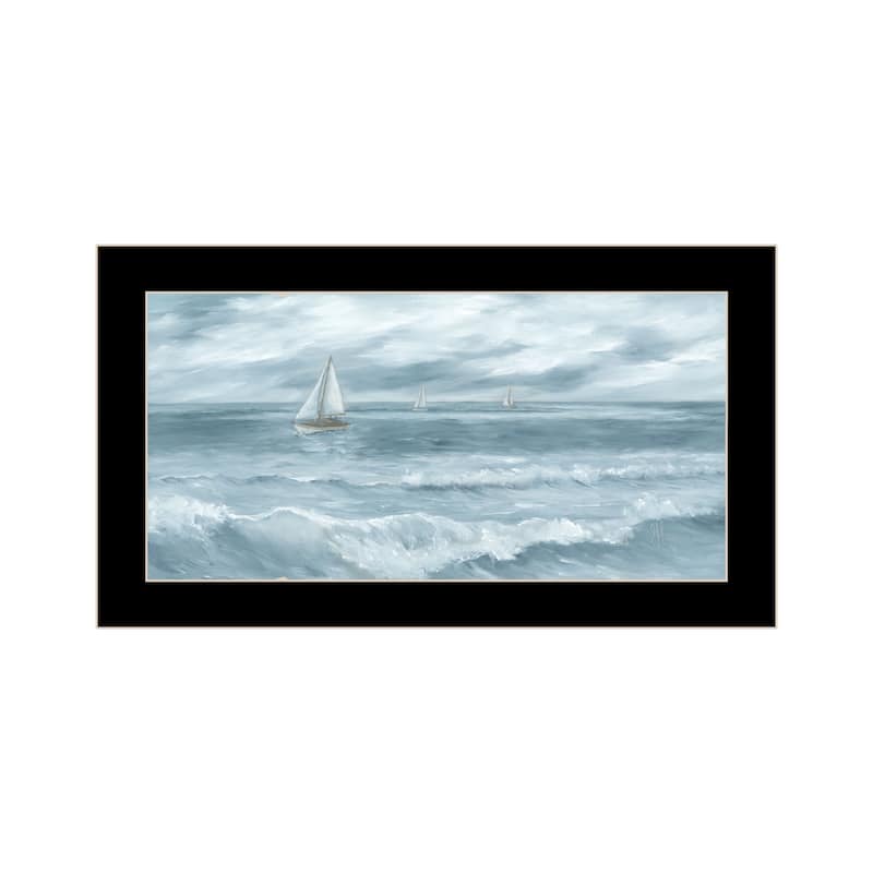 TrendyDecor4U Coastal "Three Sailboats" Framed Print Wall Art - Black