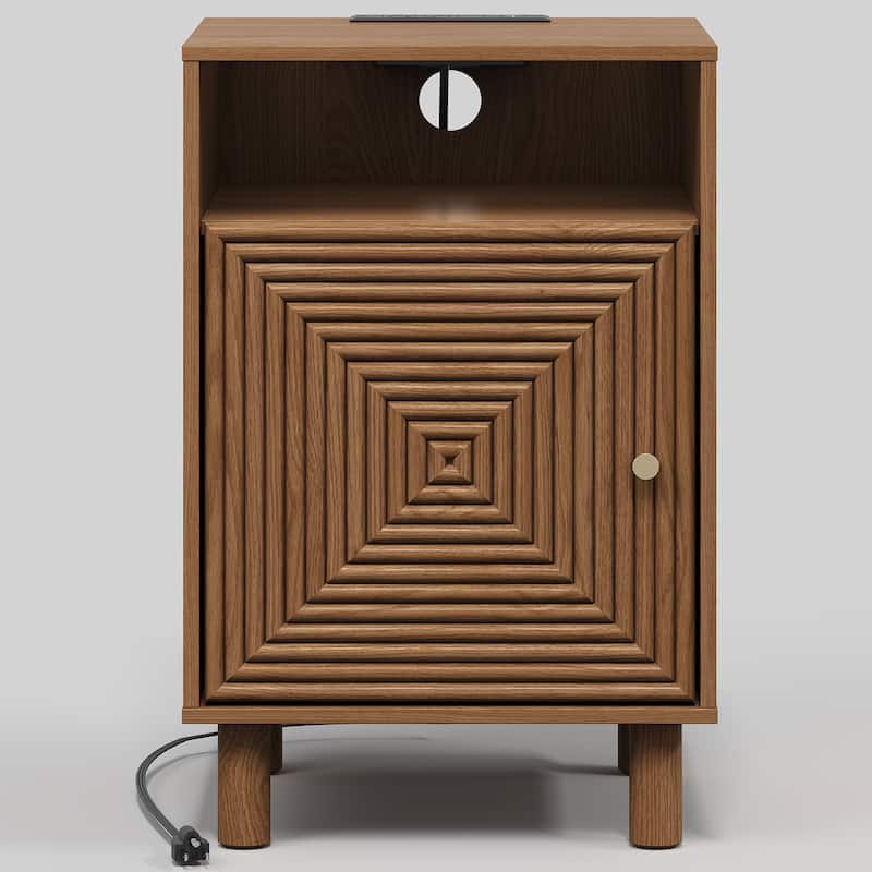 Nightstand with Charging Station and Solid Wood Legs