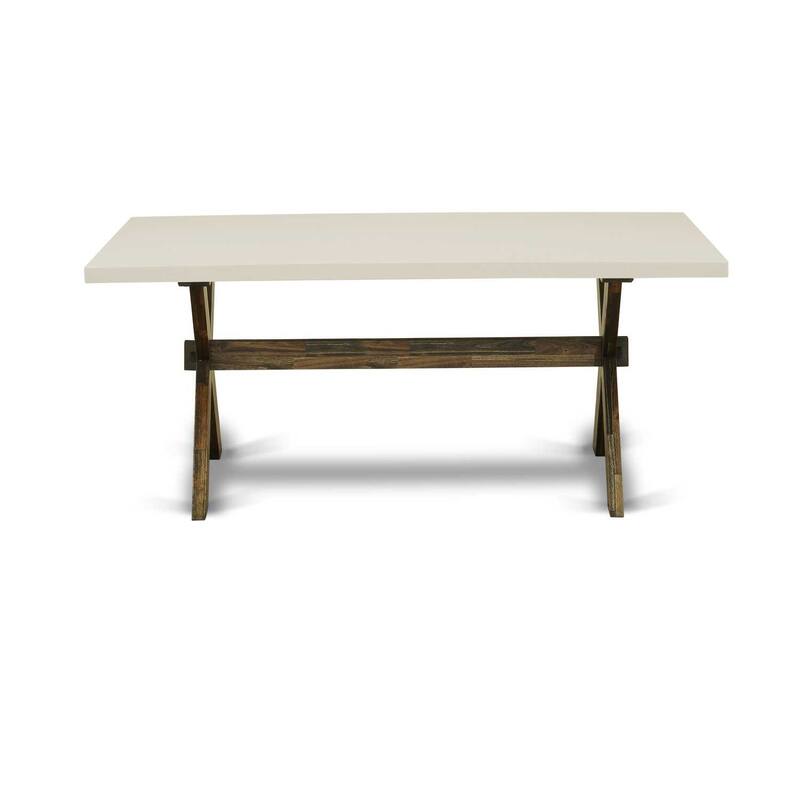 Modern X Leg Dining Table - 36x60 Inch Linen White Tabletop - Distressed Wood Finish - 36