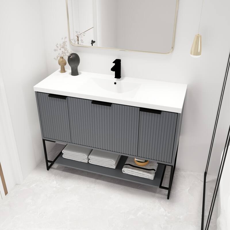 Malwee 24"/30"/48" FreeStanding Bathroom Vanity, Floor Stand Bathroom Vanity with Resin Top,Soft Close Door & Drawer