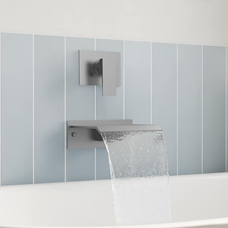 GRANDJOY Wall‑Mount Waterfall Bathtub Faucet with Single‑Handle Control, Solid Copper Body and High‑Flow Design