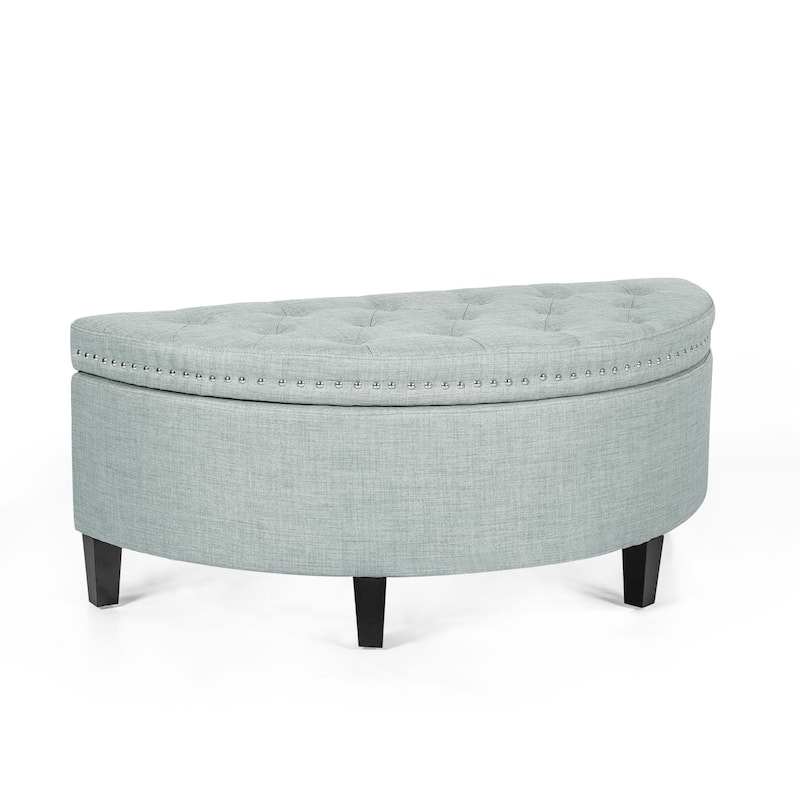 Adeco Half Moon Storage Ottoman Semi Circle Bench - Grey-Blue
