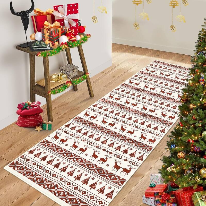 Snowflake Christmas Holiday Decorative Area Rug, for Bedroom Living Room, White - 2*8ft