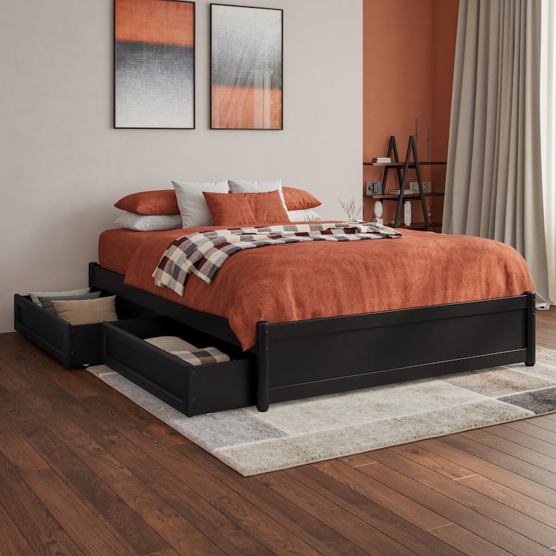 Barcelona Panel Platform Bed with Storage Drawers - Black - Full