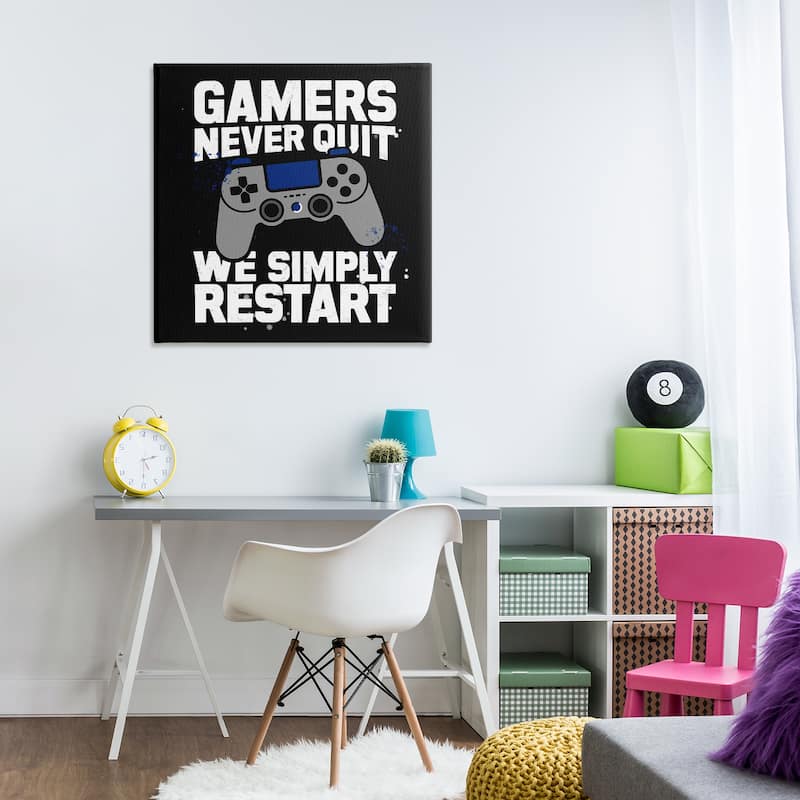 Stupell Gamers Never Quit Phrase Canvas Wall Art Design By Kim Allen