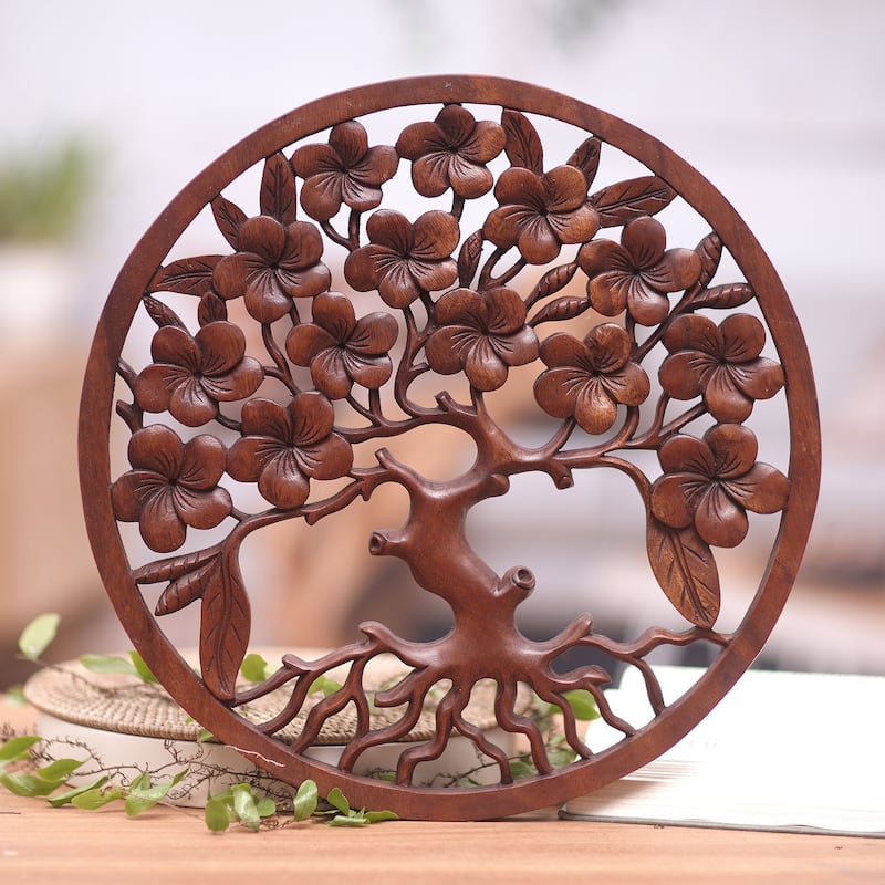 Novica Handmade Fertility Leaves Wood Relief Panel