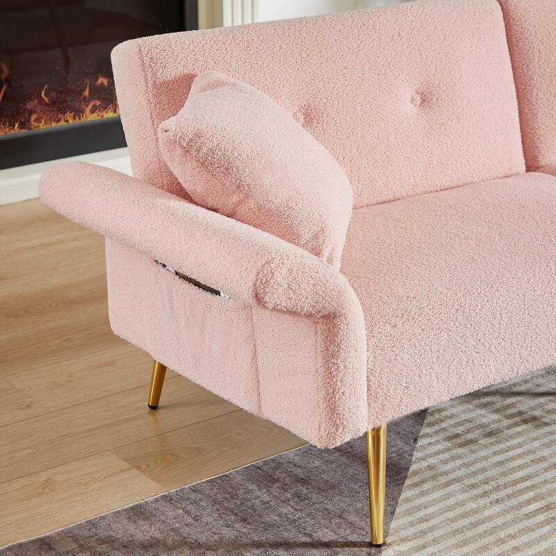 Loveseat Sofa Folding Sleeper Sofa Bed with Foldable Armrest and Adjustable Back, Lounge Couch wMetal Legs & Side Pocket
