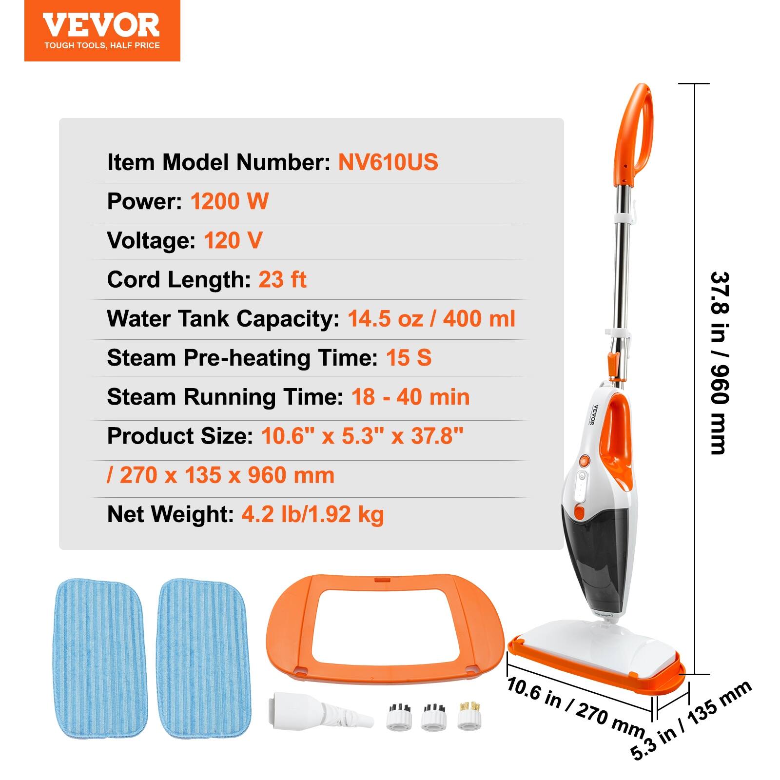 VEVOR 8in1 & 5in1 Steam Mop Cleaner 7 or 4 Heads for Hard Floors