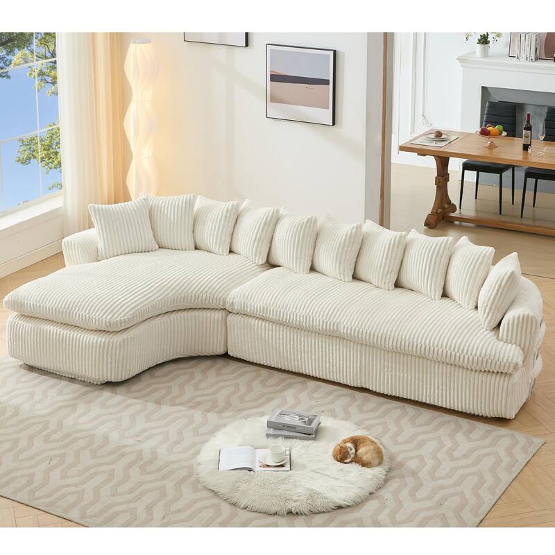 127" Modular Sectional Upholstered Sofa, L Shaped Couch with 10 Pillows, Modern Curved Couches with Left Chaise Lounge