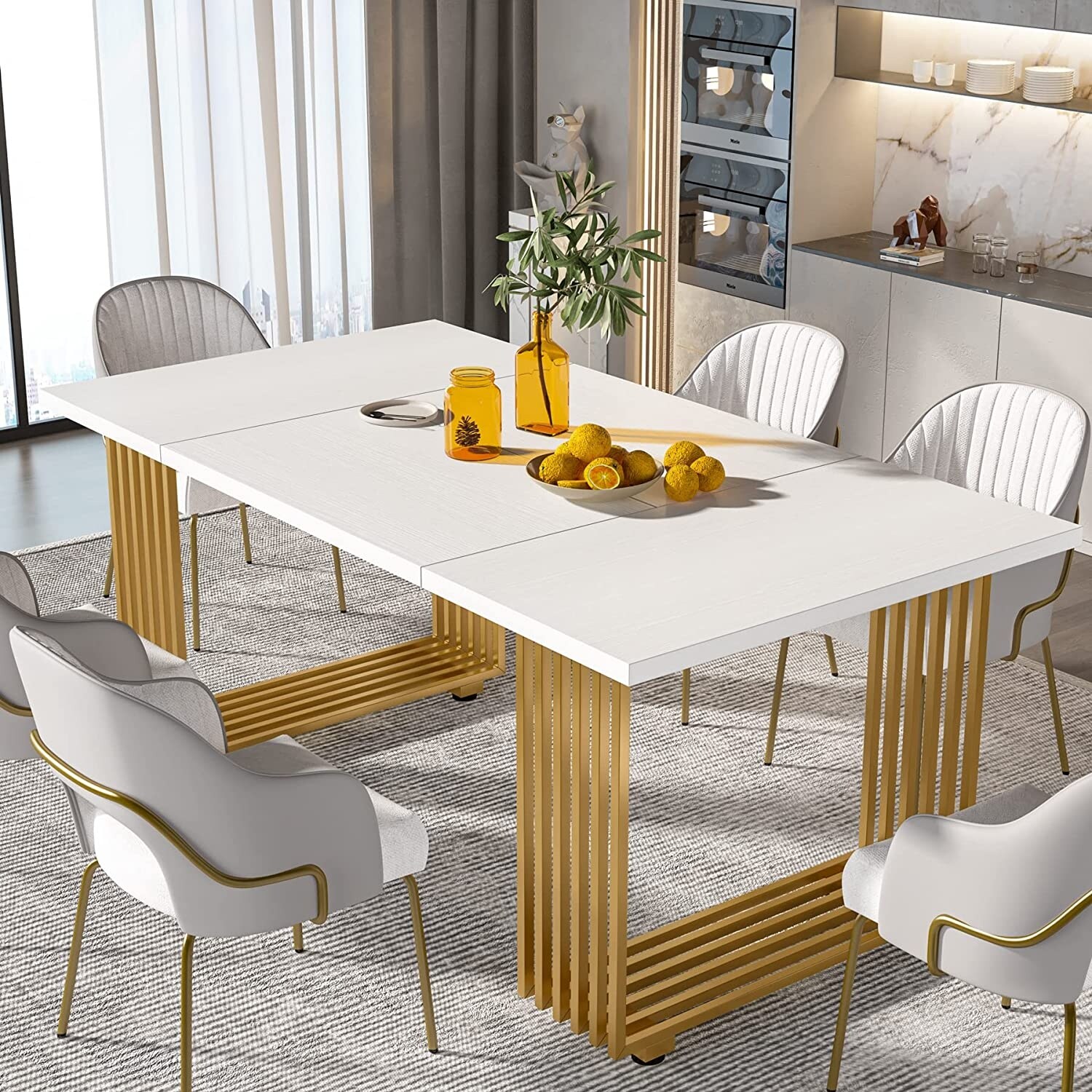 White and gold dining room 2025 table