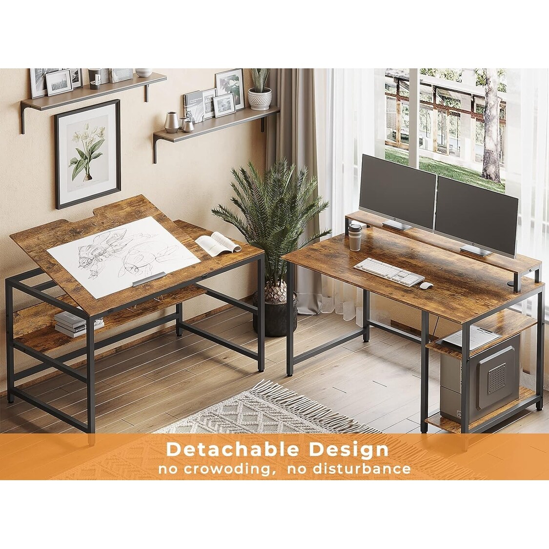 L Shaped Corner Computer Desk Drafting Drawing Table