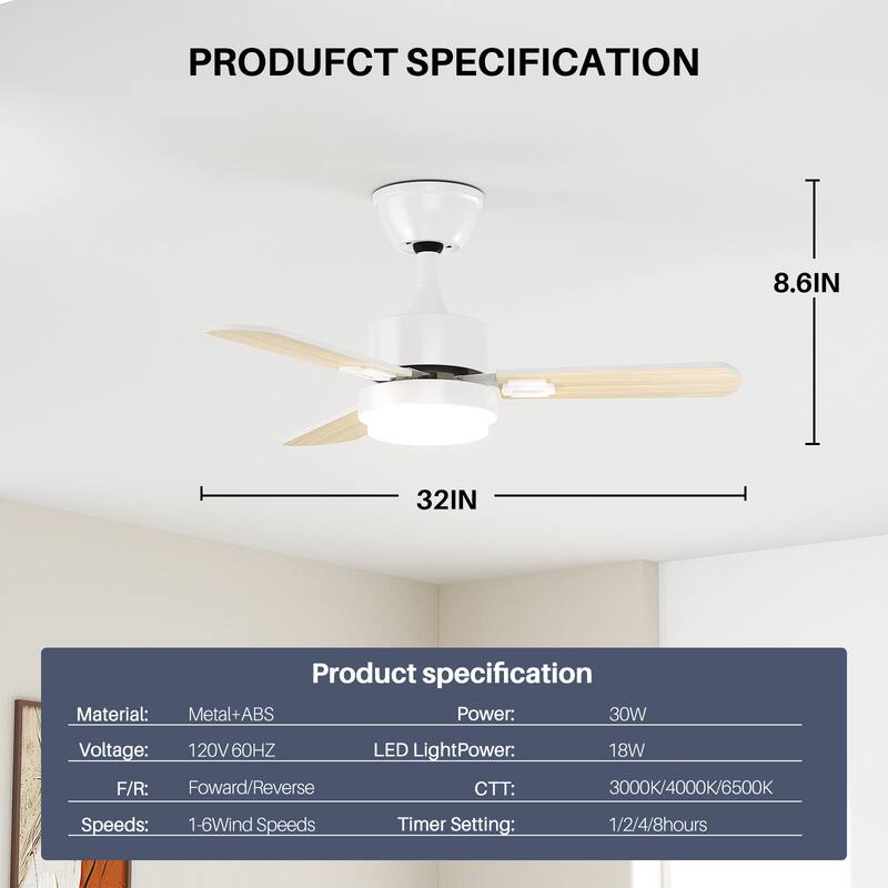 Modern Farmhouse Large Ceiling Fan with Integrated Light and Remote, Ceiling Fan with Timer and 6-speed Wind
