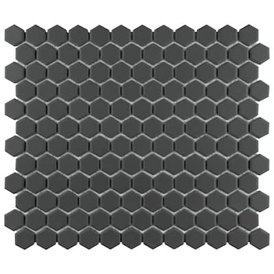 Merola Tile Metropolis Hex 1" Black 10.5" x 12" Porcelain Mosaic Tile