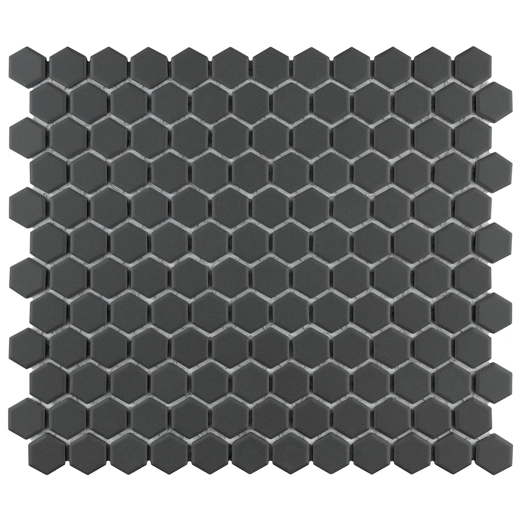 Merola Tile Metropolis Hex 1" Black 10.5" x 12" Porcelain Mosaic Tile